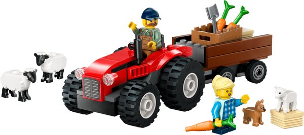 60461 Red Farm Tractor with Trailer & Sheep