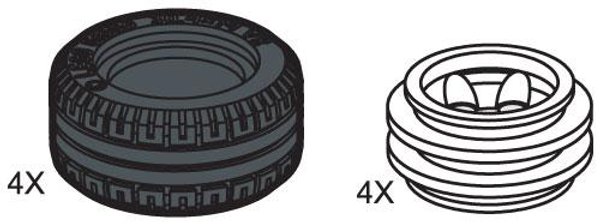 970112 Small Lawn Tire & Hub (4 tires 4 hubs)