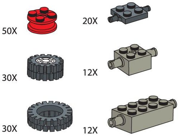 970684 Wheels (Tires hubs axle plates and bricks)