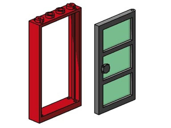 B003 Red Frame, Black Door, Green Pane